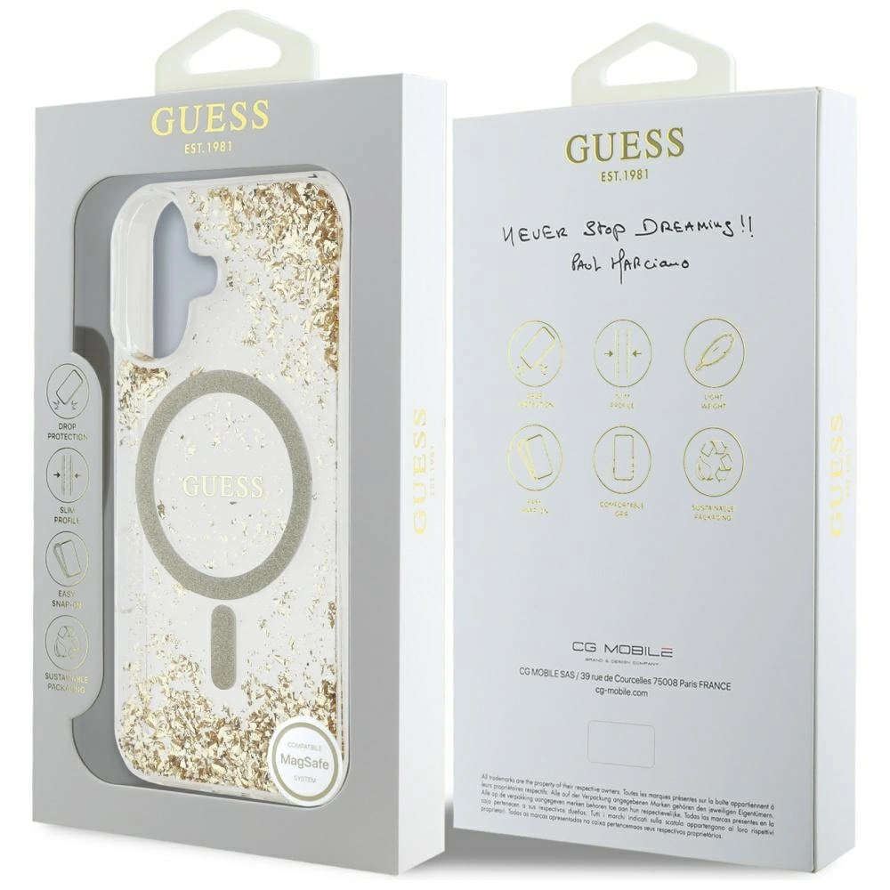 Guess HC Resin Bottom Glitter MagSafe case for iPhone 16 - goldeng