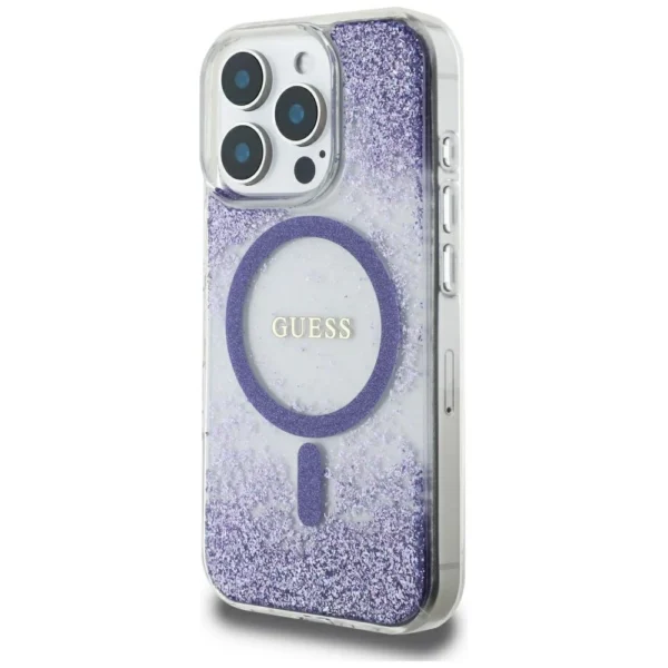 Guess HC Resin Bottom Glitter MagSafe case for iPhone 16 Pro - purpleeng