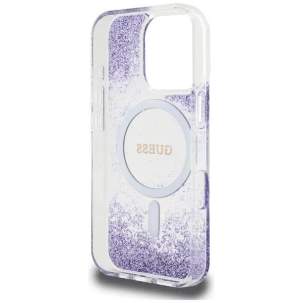Guess HC Resin Bottom Glitter MagSafe case for iPhone 16 Pro - purpleeng