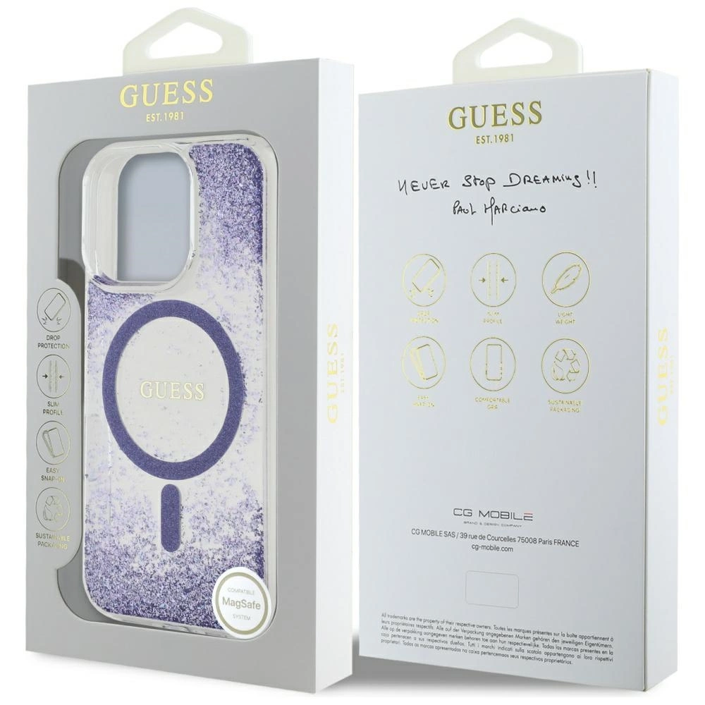 Guess HC Resin Bottom Glitter MagSafe case for iPhone 16 Pro - purpleeng