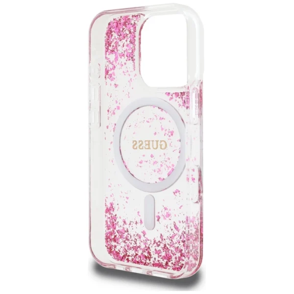 Guess HC Resin Bottom Glitter MagSafe iPhone 16 Pro Case - Pinkeng