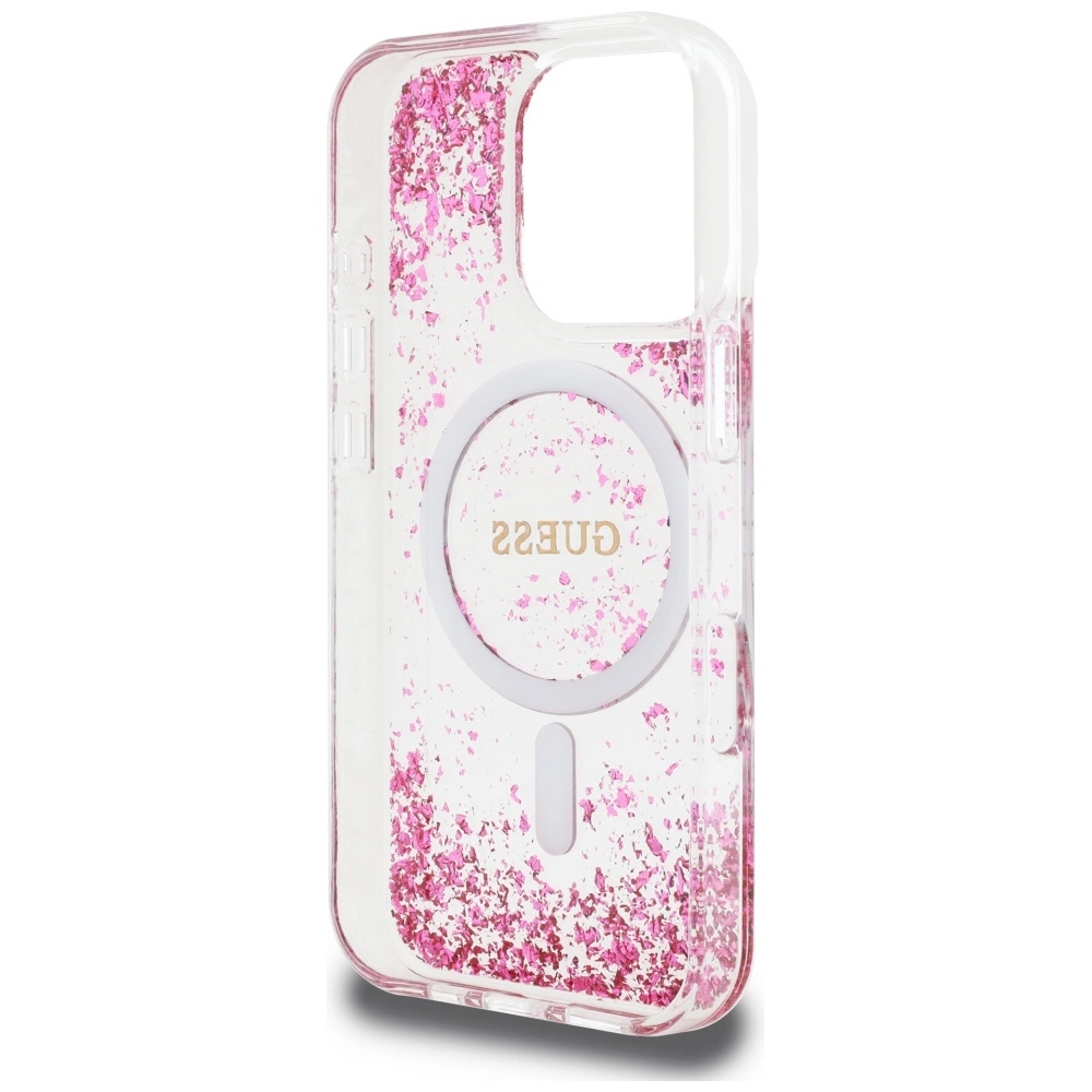 Guess HC Resin Bottom Glitter MagSafe iPhone 16 Pro Case - Pinkeng