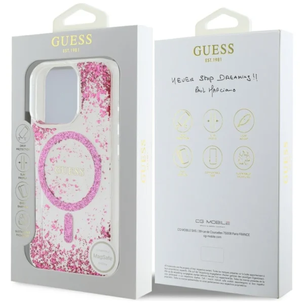 Guess HC Resin Bottom Glitter MagSafe iPhone 16 Pro Case - Pinkeng