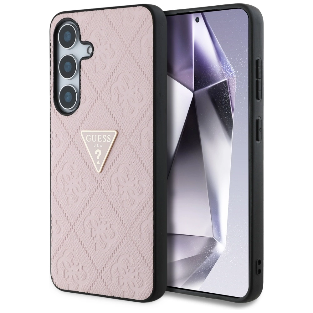 Guess Hot Stamp 4G Pattern Triangle Metal Logo Case for Samsung Galaxy S25 - Pinkeng