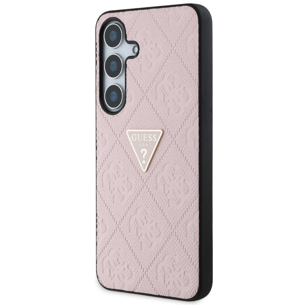 Guess Hot Stamp 4G Pattern Triangle Metal Logo Case for Samsung Galaxy S25 - Pinkeng