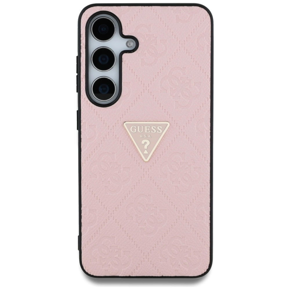 Guess Hot Stamp 4G Pattern Triangle Metal Logo Case for Samsung Galaxy S25 - Pinkeng