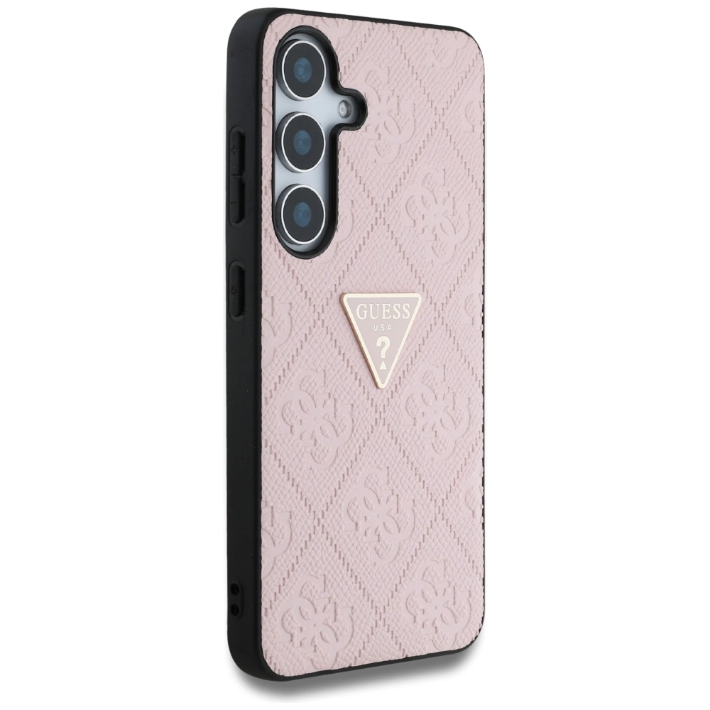 Guess Hot Stamp 4G Pattern Triangle Metal Logo Case for Samsung Galaxy S25 - Pinkeng
