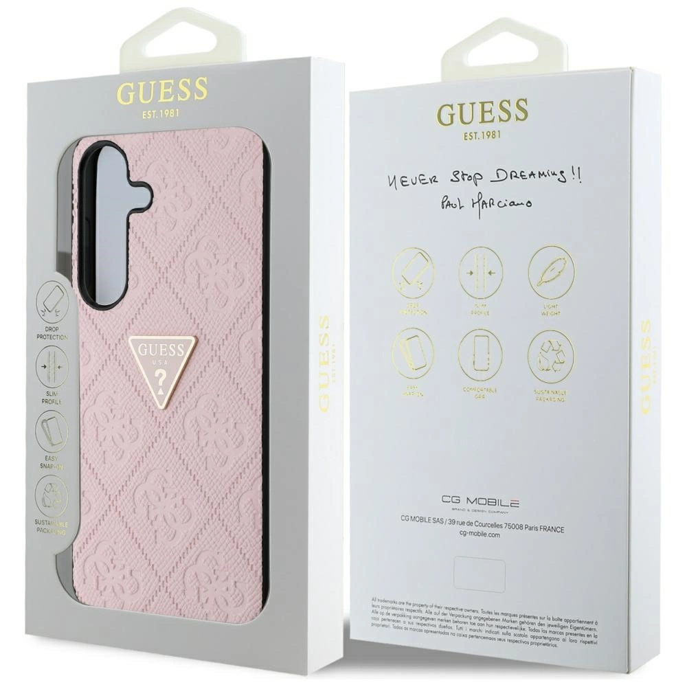 Guess Hot Stamp 4G Pattern Triangle Metal Logo Case for Samsung Galaxy S25 - Pinkeng