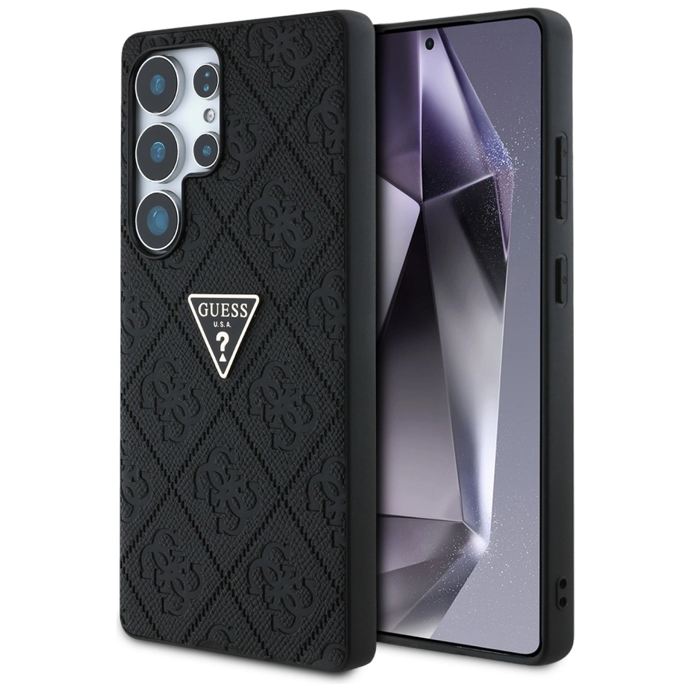 Guess Hot Stamp 4G Pattern Triangle Metal Logo Case for Samsung Galaxy S25 Ultra - Blackeng
