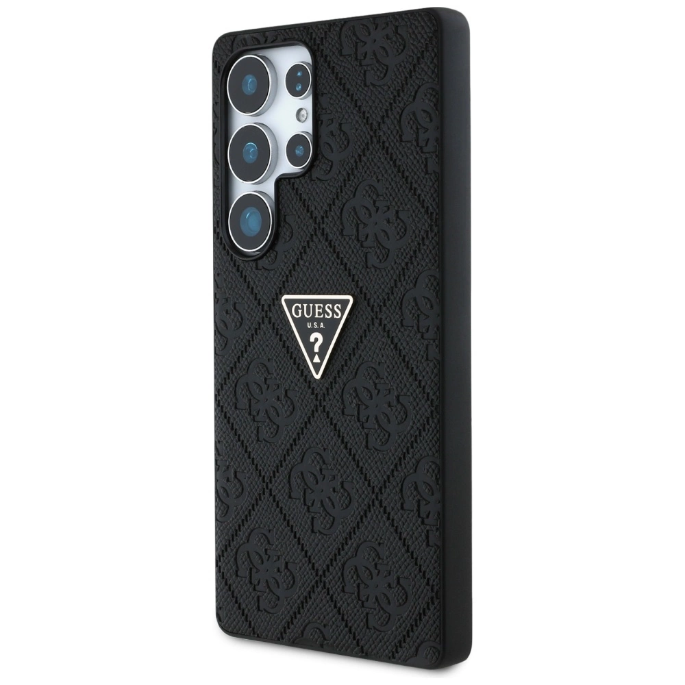 Guess Hot Stamp 4G Pattern Triangle Metal Logo Case for Samsung Galaxy S25 Ultra - Blackeng
