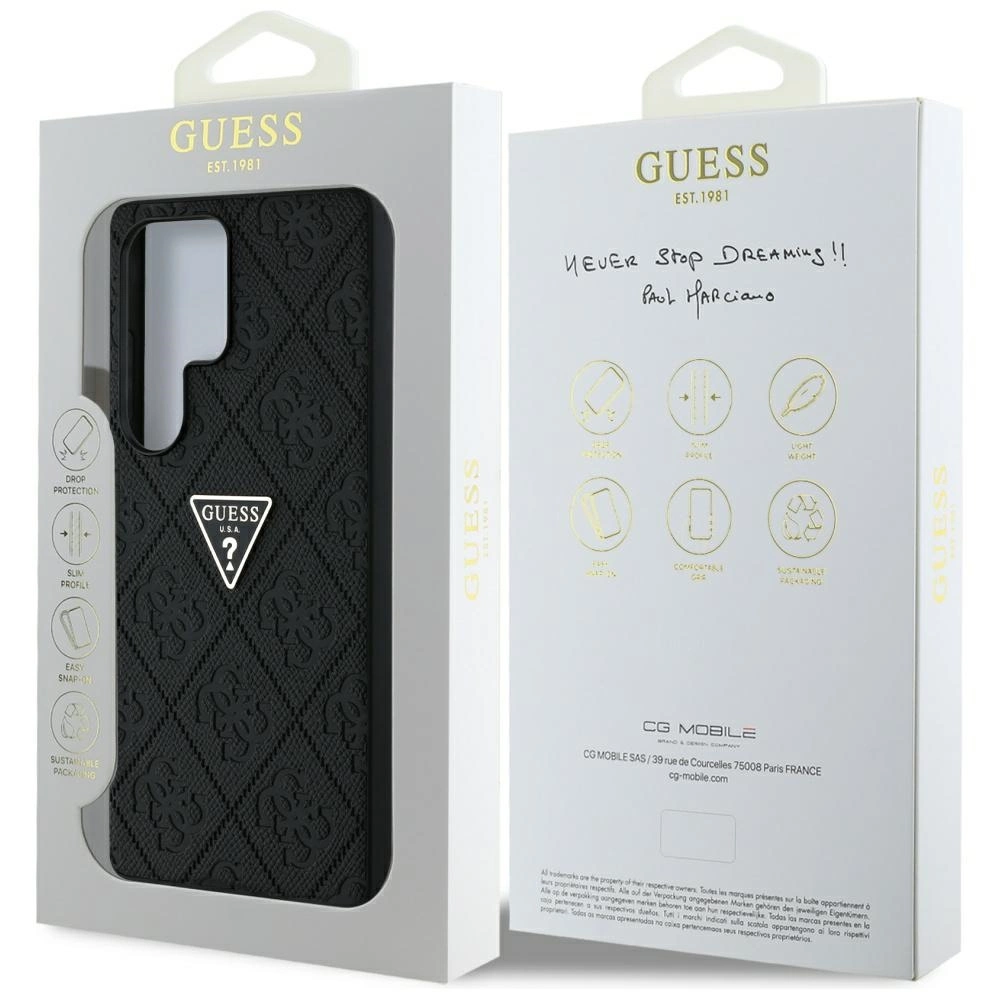 Guess Hot Stamp 4G Pattern Triangle Metal Logo Case for Samsung Galaxy S25 Ultra - Blackeng