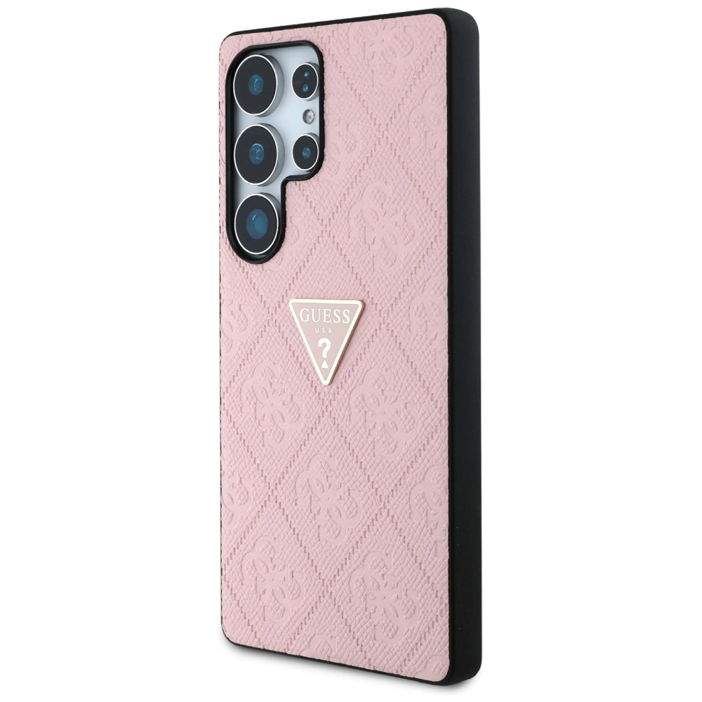 Guess Hot Stamp 4G Pattern Triangle Metal Logo Case for Samsung Galaxy S25 Ultra - Pinkeng