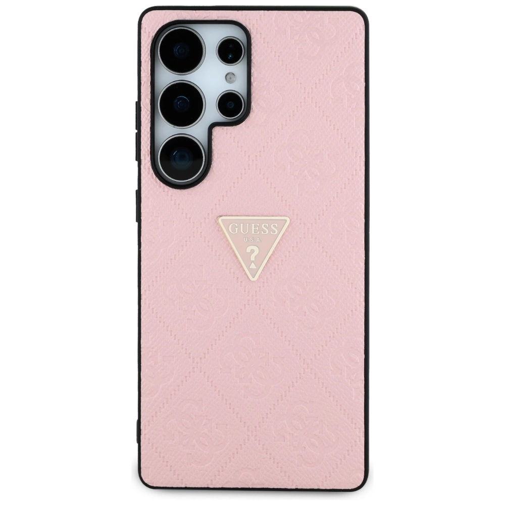 Guess Hot Stamp 4G Pattern Triangle Metal Logo Case for Samsung Galaxy S25 Ultra - Pinkeng