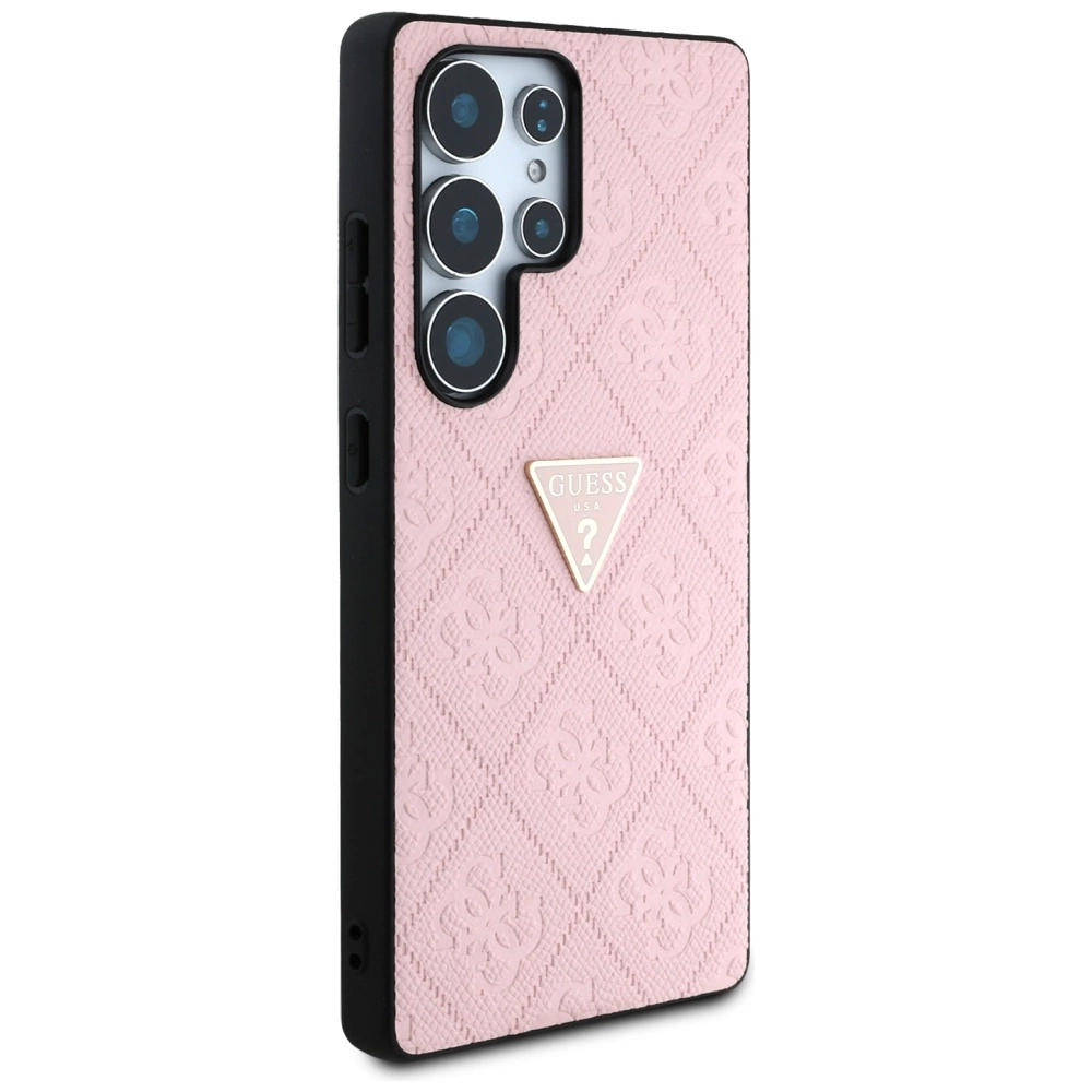 Guess Hot Stamp 4G Pattern Triangle Metal Logo Case for Samsung Galaxy S25 Ultra - Pinkeng