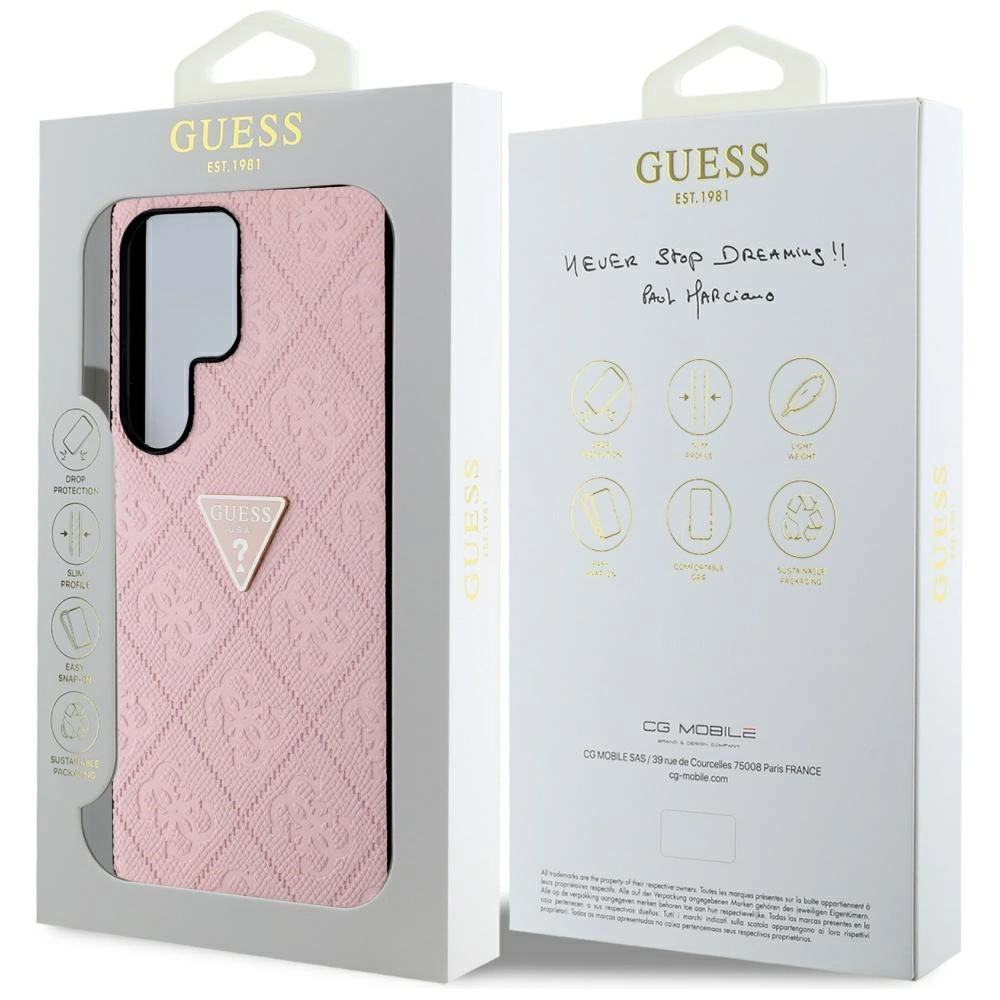 Guess Hot Stamp 4G Pattern Triangle Metal Logo Case for Samsung Galaxy S25 Ultra - Pinkeng