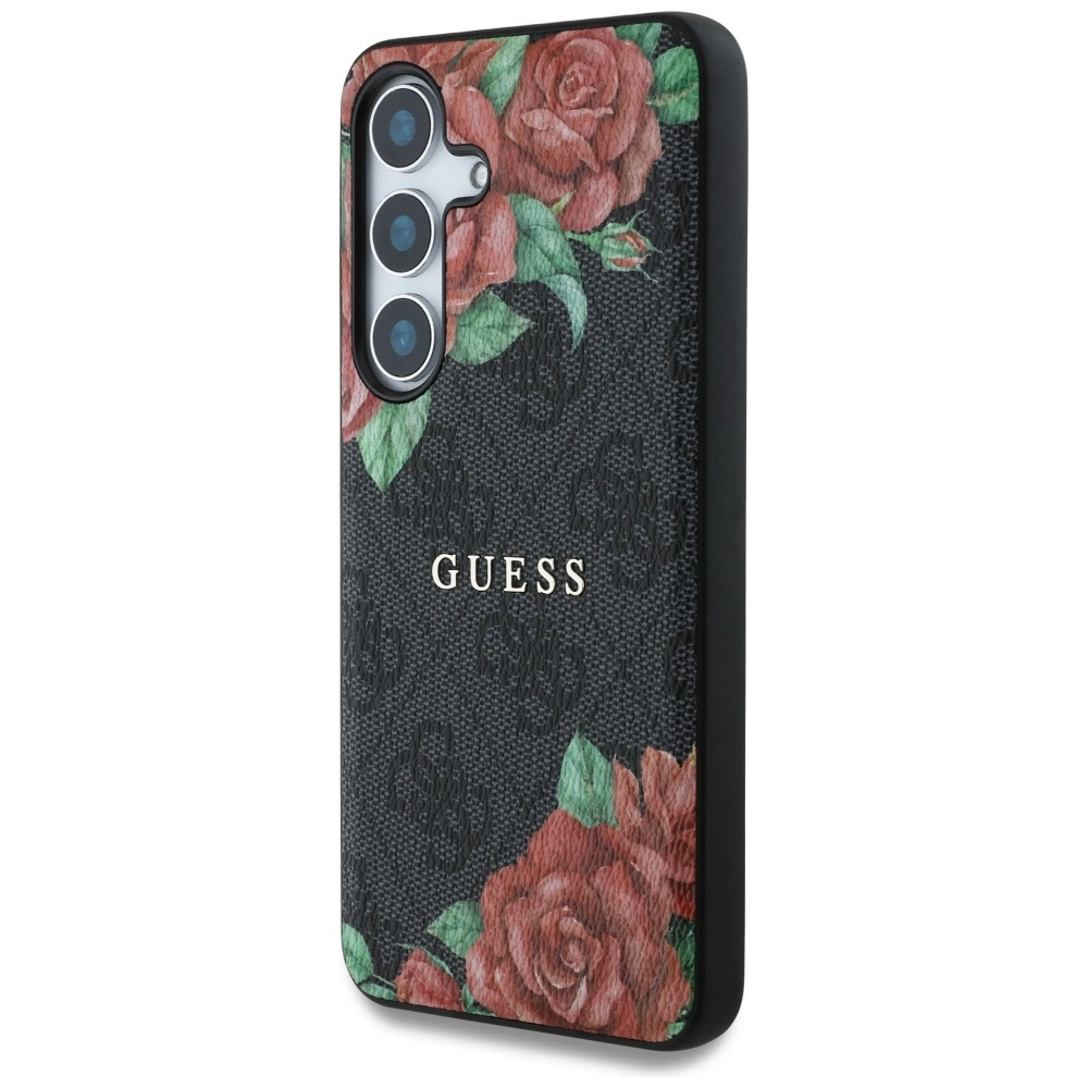 Guess Leather 4G Flowers Print Metal Classic Logo MagSafe Case for Samsung Galaxy S25 - Blackeng