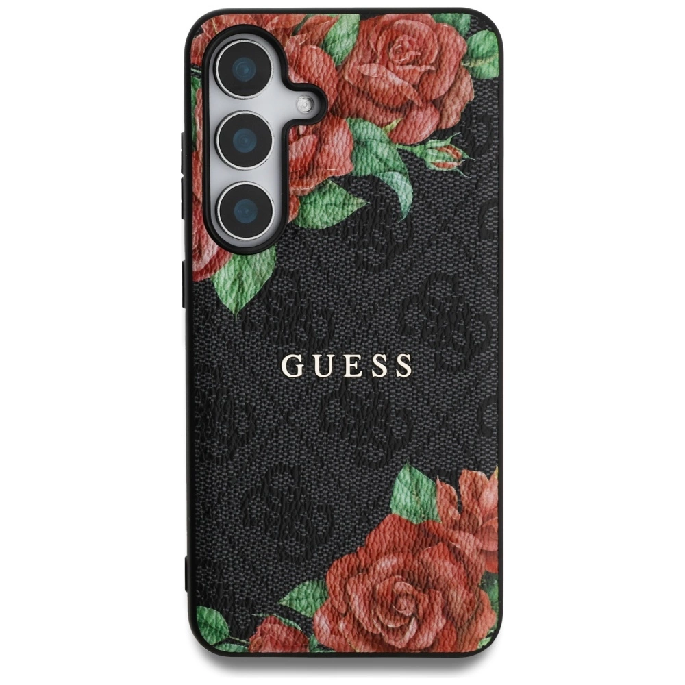 Guess Leather 4G Flowers Print Metal Classic Logo MagSafe Case for Samsung Galaxy S25 - Blackeng