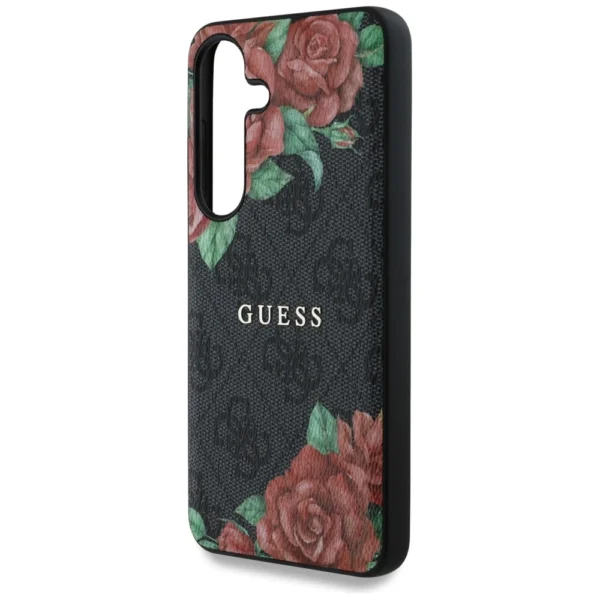 Guess Leather 4G Flowers Print Metal Classic Logo MagSafe Case for Samsung Galaxy S25 - Blackeng