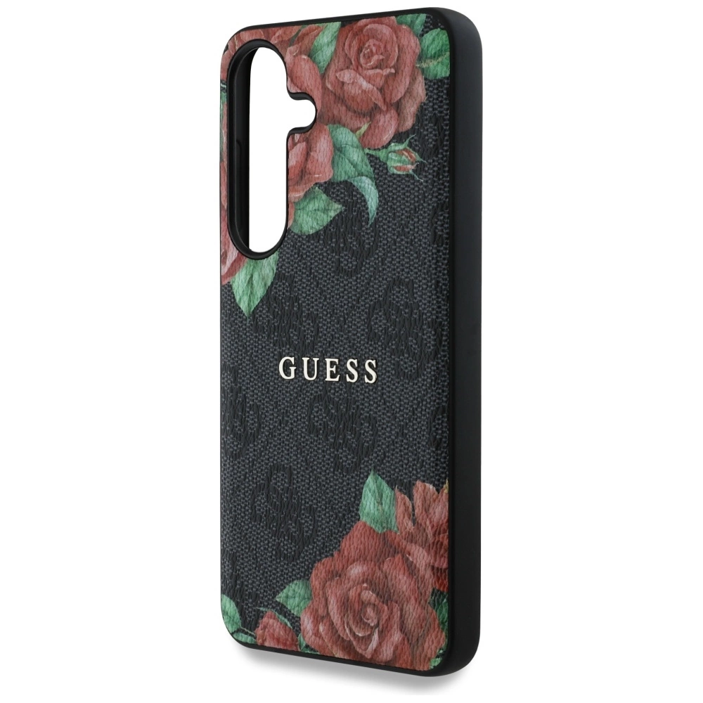 Guess Leather 4G Flowers Print Metal Classic Logo MagSafe Case for Samsung Galaxy S25 - Blackeng