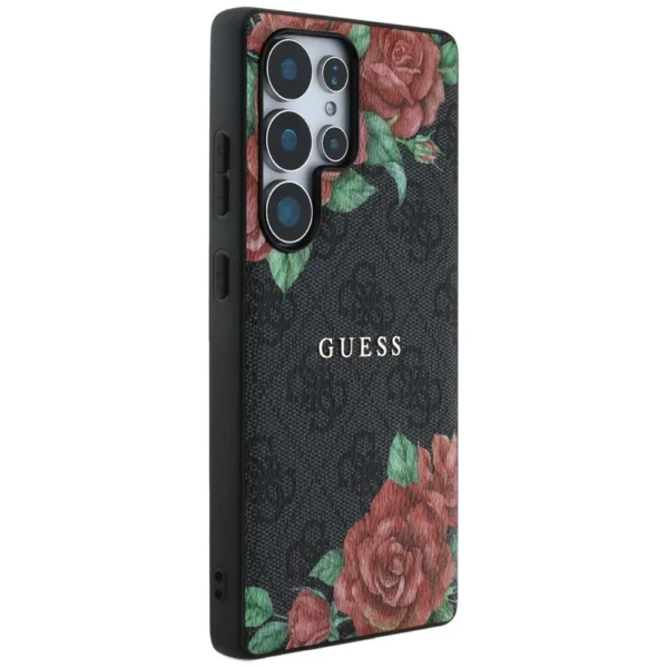Guess Leather 4G Flowers Print Metal Classic Logo MagSafe Case for Samsung Galaxy S25 Ultra - Blackeng