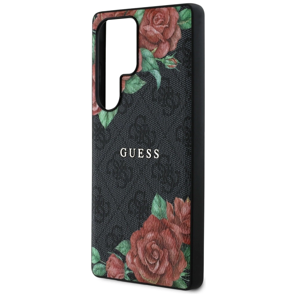 Guess Leather 4G Flowers Print Metal Classic Logo MagSafe Case for Samsung Galaxy S25 Ultra - Blackeng