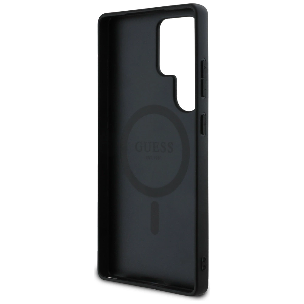 Guess Leather 4G Flowers Print Metal Classic Logo MagSafe Case for Samsung Galaxy S25 Ultra - Blackeng