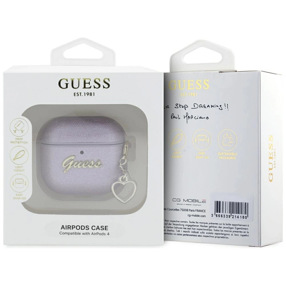 Guess Metallic Script Charm Case for AirPods 4 - Purpleeng