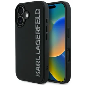 Karl Lagerfeld HC 3D Rubber Elongated Glitter iPhone 16 Case - Blackeng