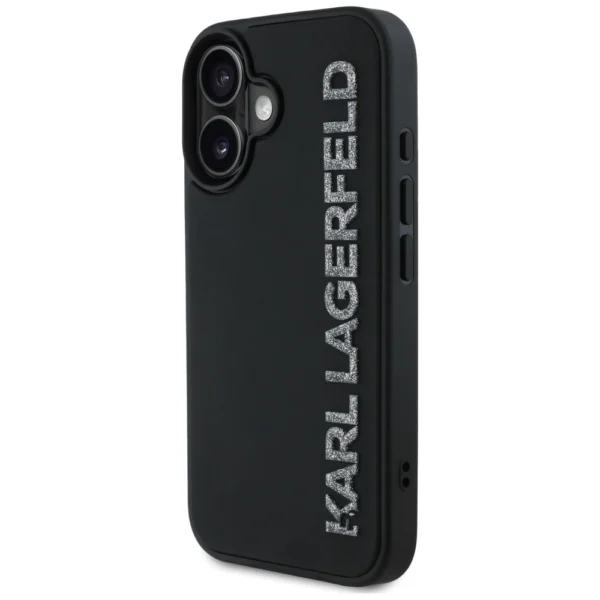 Karl Lagerfeld HC 3D Rubber Elongated Glitter iPhone 16 Case - Blackeng