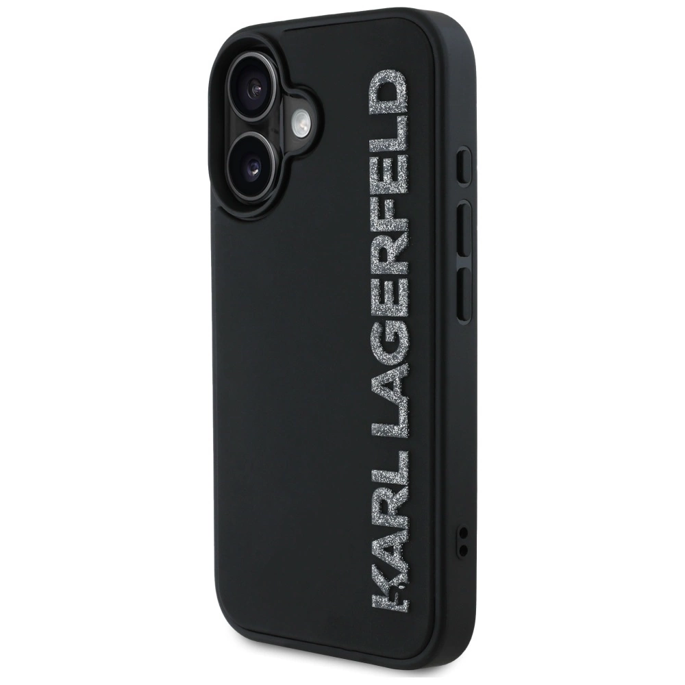 Karl Lagerfeld HC 3D Rubber Elongated Glitter iPhone 16 Case - Blackeng