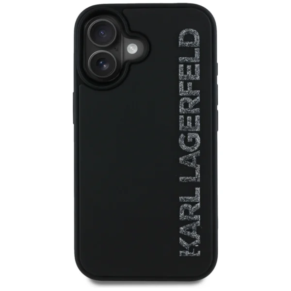Karl Lagerfeld HC 3D Rubber Elongated Glitter iPhone 16 Case - Blackeng