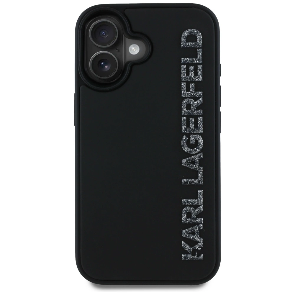 Karl Lagerfeld HC 3D Rubber Elongated Glitter iPhone 16 Case - Blackeng