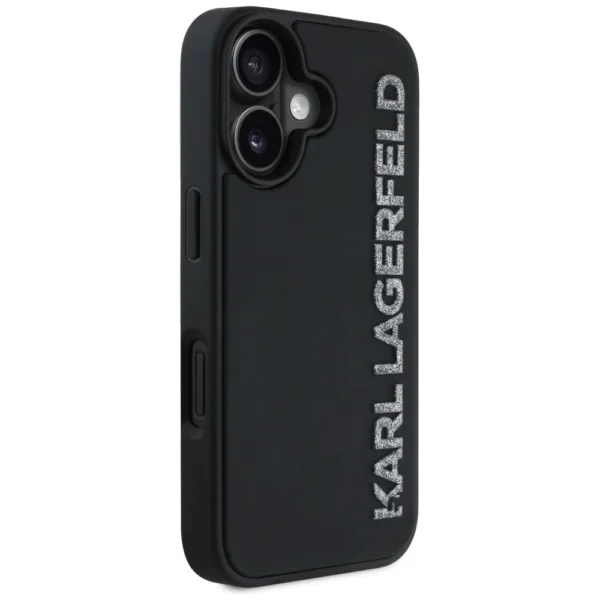 Karl Lagerfeld HC 3D Rubber Elongated Glitter iPhone 16 Case - Blackeng