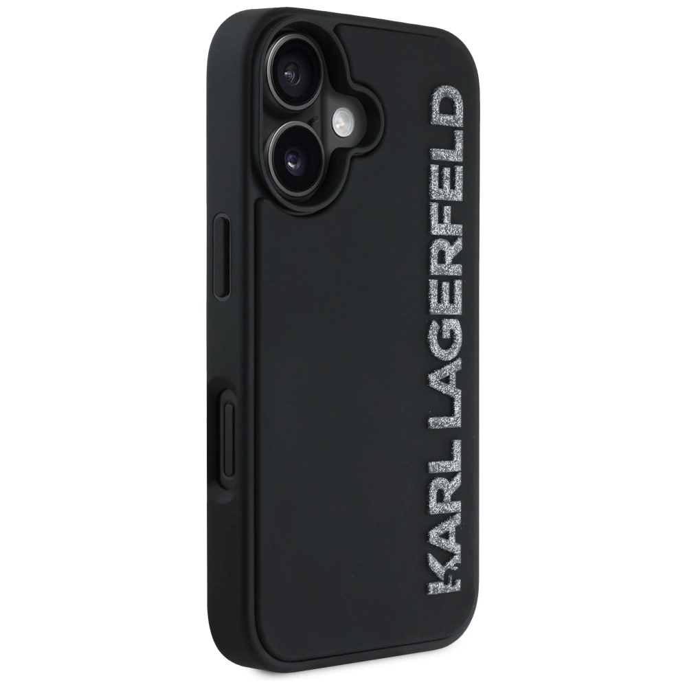 Karl Lagerfeld HC 3D Rubber Elongated Glitter iPhone 16 Case - Blackeng