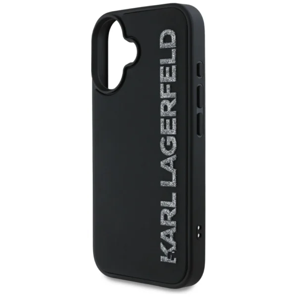 Karl Lagerfeld HC 3D Rubber Elongated Glitter iPhone 16 Case - Blackeng