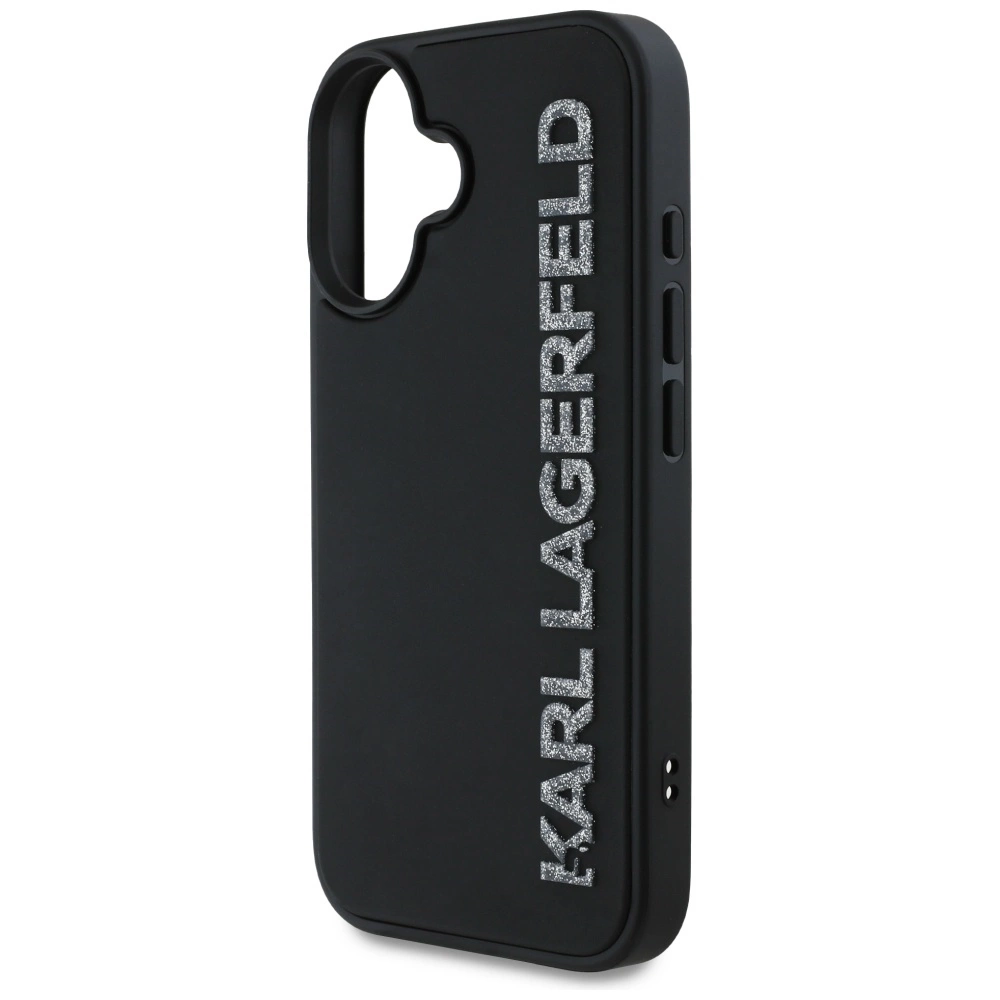 Karl Lagerfeld HC 3D Rubber Elongated Glitter iPhone 16 Case - Blackeng