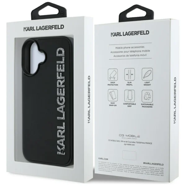 Karl Lagerfeld HC 3D Rubber Elongated Glitter iPhone 16 Case - Blackeng