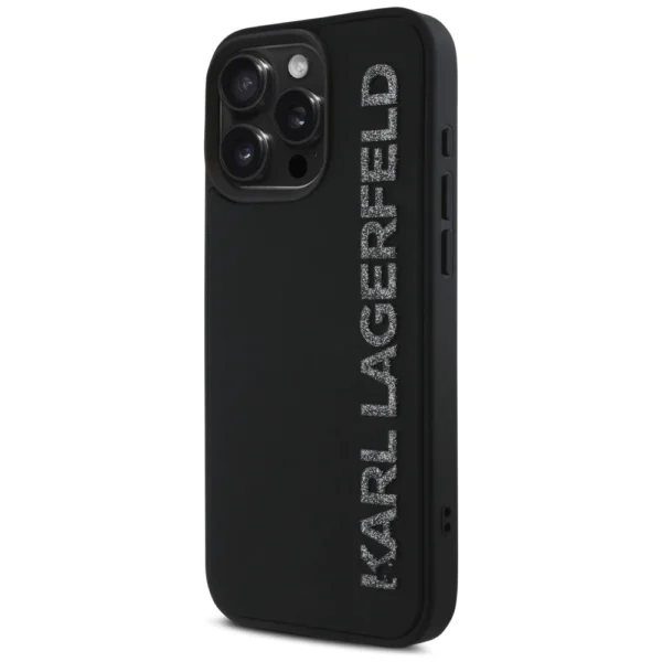 Karl Lagerfeld HC 3D Rubber Elongated Glitter iPhone 16 Pro Case - Blackeng