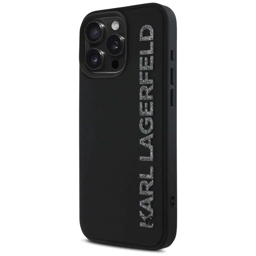 Karl Lagerfeld HC 3D Rubber Elongated Glitter iPhone 16 Pro Case - Blackeng