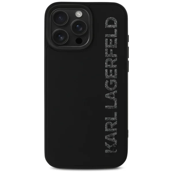 Karl Lagerfeld HC 3D Rubber Elongated Glitter iPhone 16 Pro Case - Blackeng