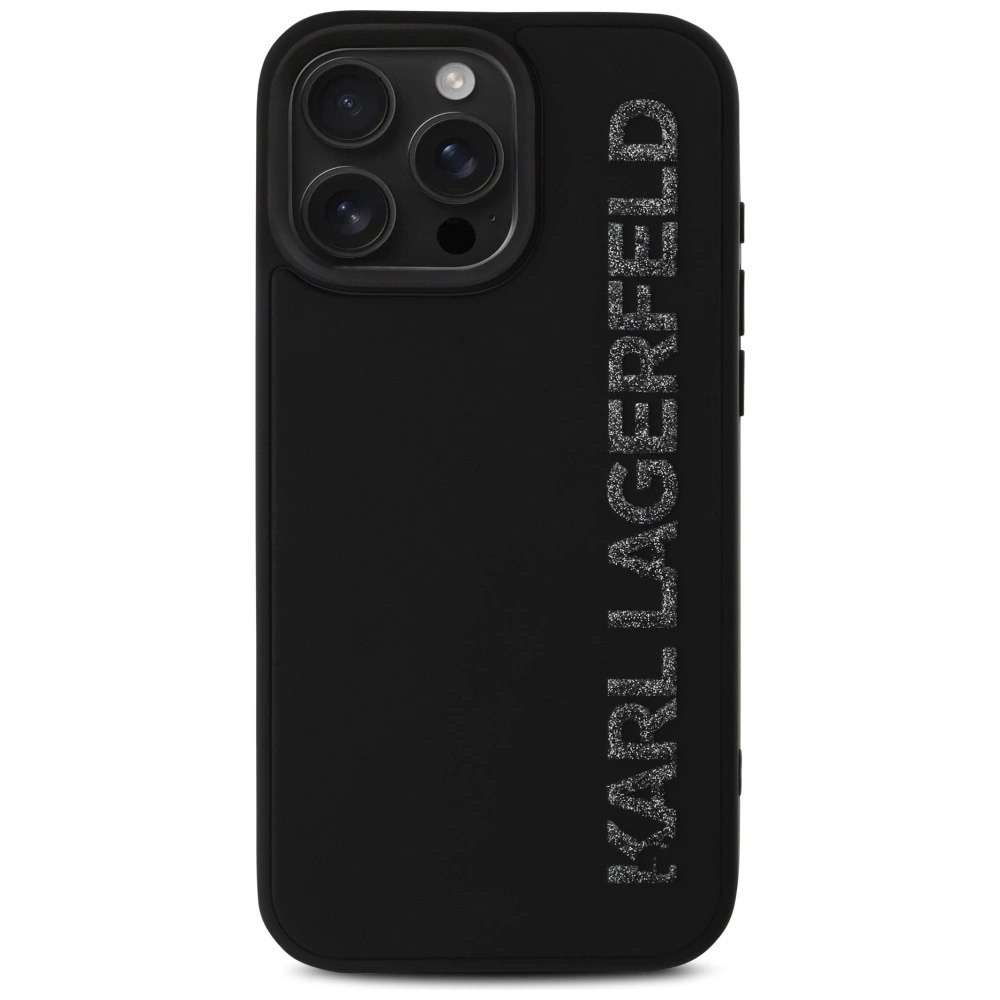 Karl Lagerfeld HC 3D Rubber Elongated Glitter iPhone 16 Pro Case - Blackeng