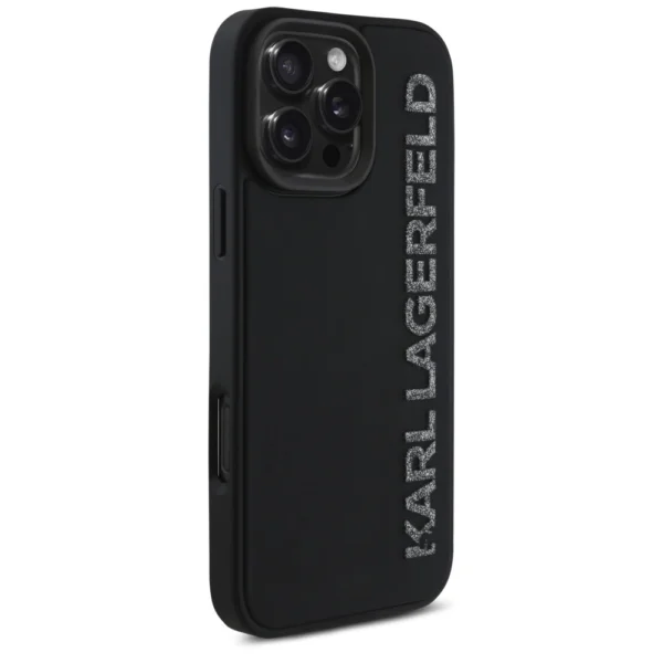 Karl Lagerfeld HC 3D Rubber Elongated Glitter iPhone 16 Pro Case - Blackeng