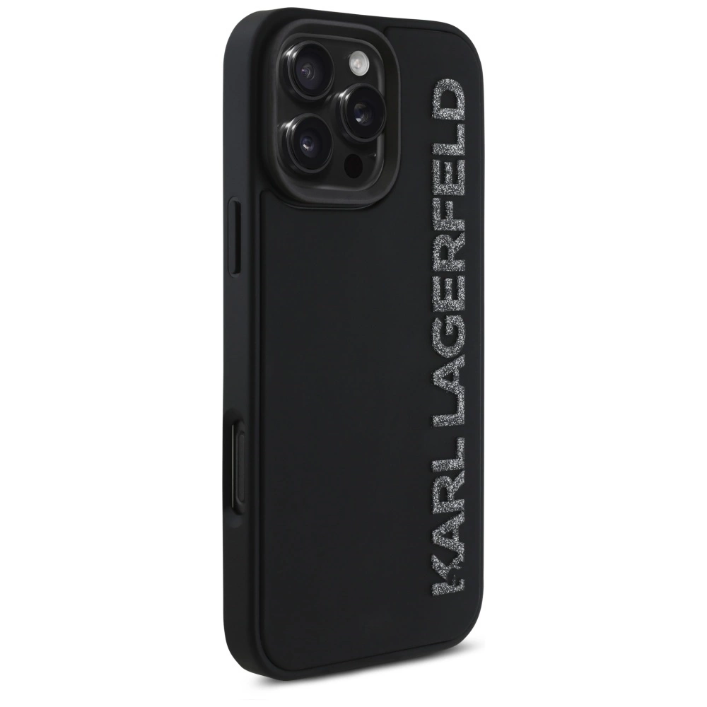 Karl Lagerfeld HC 3D Rubber Elongated Glitter iPhone 16 Pro Case - Blackeng