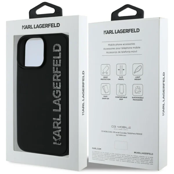 Karl Lagerfeld HC 3D Rubber Elongated Glitter iPhone 16 Pro Case - Blackeng