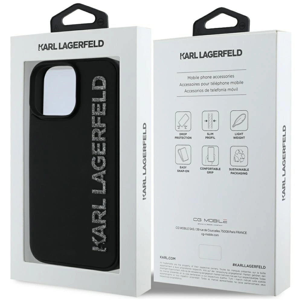 Karl Lagerfeld HC 3D Rubber Elongated Glitter iPhone 16 Pro Case - Blackeng