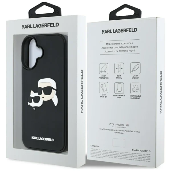 Karl Lagerfeld HC 3D Rubber Double Heads iPhone 16 Case - Blackeng