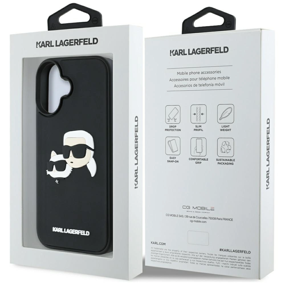 Karl Lagerfeld HC 3D Rubber Double Heads iPhone 16 Case - Blackeng