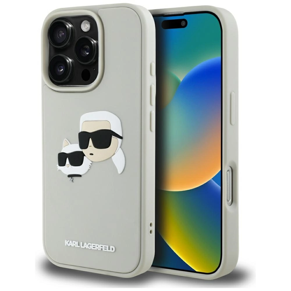 Karl Lagerfeld HC 3D Rubber Double Heads iPhone 16 Pro Case - Beigeeng