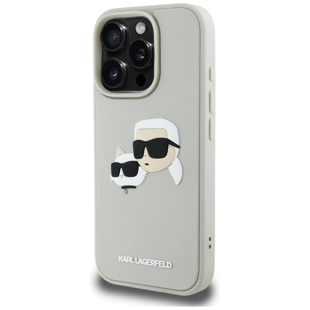 Karl Lagerfeld HC 3D Rubber Double Heads iPhone 16 Pro Case - Beigeeng