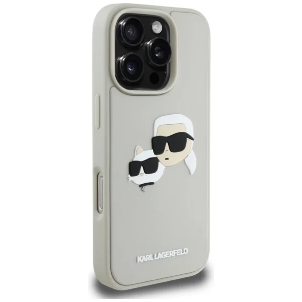 Karl Lagerfeld HC 3D Rubber Double Heads iPhone 16 Pro Case - Beigeeng
